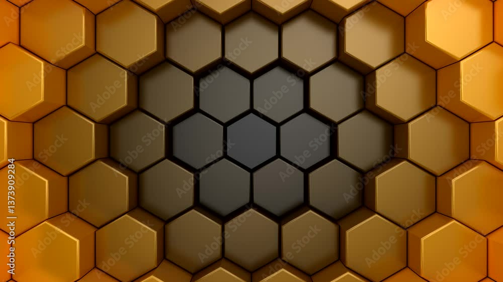 Hexagons Form A Wave. Abstract motion, loop, 5 in 1, 3d rendering, 4k resolution
Hexagons Form A Wave. Abstract motion, loop, 5 in 1, 3d rendering, 4k resolution