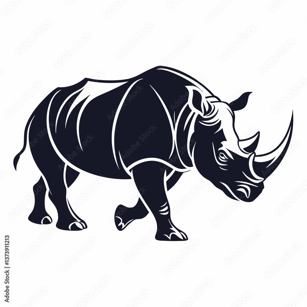 Fototapeta premium Rhinoceros black silhouette icon vector