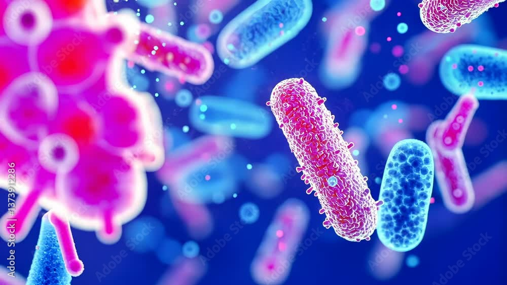 Microscopic virus undergoing cell bacteria view of division and reproduction, illustrating biological processes microbe video 4k Microscopic virus undergoing cell bacteria view of division and reproduction, illustrating biological processes microbe video 4k