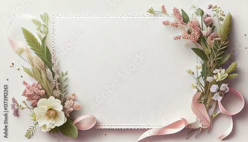 가운데 빈 종이에 꽃이 장식된 초대장