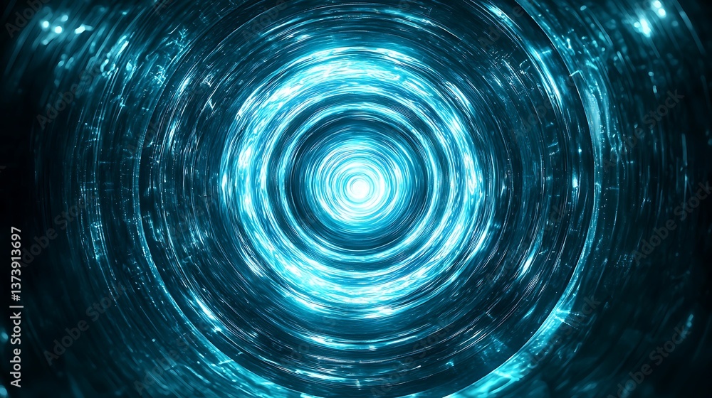 A blue circle with a bright light inside of it