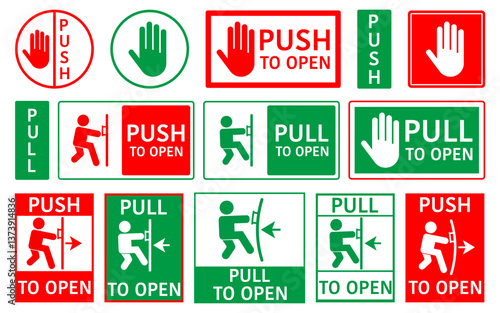 Set of push and pull door signs