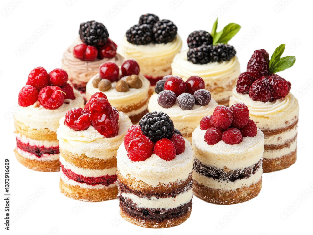 Isolated Mini Cakes with Berries Isolated Mini Cakes with Berries