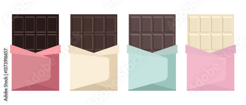 Set of chocolate bar in a flat design. Vector illustration