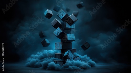 Stormy Financial Horizon with Uncertainty Symbolized by Floating Boxes and Dark Clouds
