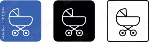 Baby carriage icon, vector stroller set, line sign, EPS10. Vector illustration
