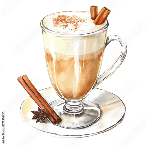 A watercolor vector of chai tea latte, isolated on a white background. Chai tea latte vector.

