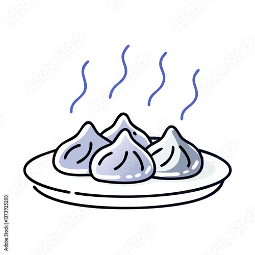 Steamed dumplings on plate in flat style