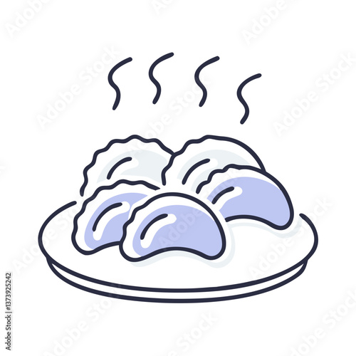 Steamed dumplings on plate in flat style