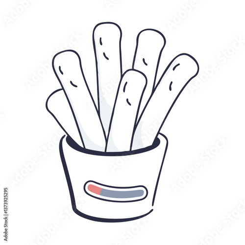 Breadsticks in paper cup in flat style