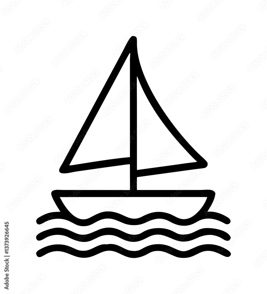 A simple black line drawing of a sailboat on water A simple black line drawing of a sailboat on water
