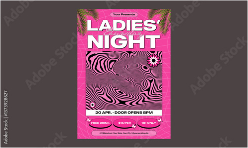 Lady Night Flyer. template for Ladies night party invitation, vector illustration
