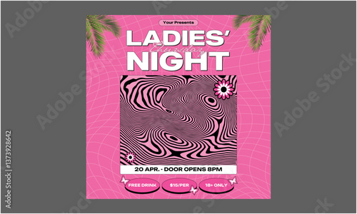 Lady Night Socials Media. template for Ladies night party invitation, vector illustration
