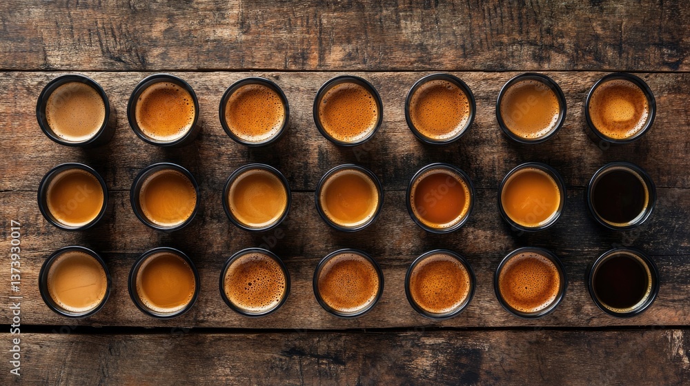 Diverse Array of Cups Filled with Various Shades of Coffee Diverse Array of Cups Filled with Various Shades of Coffee