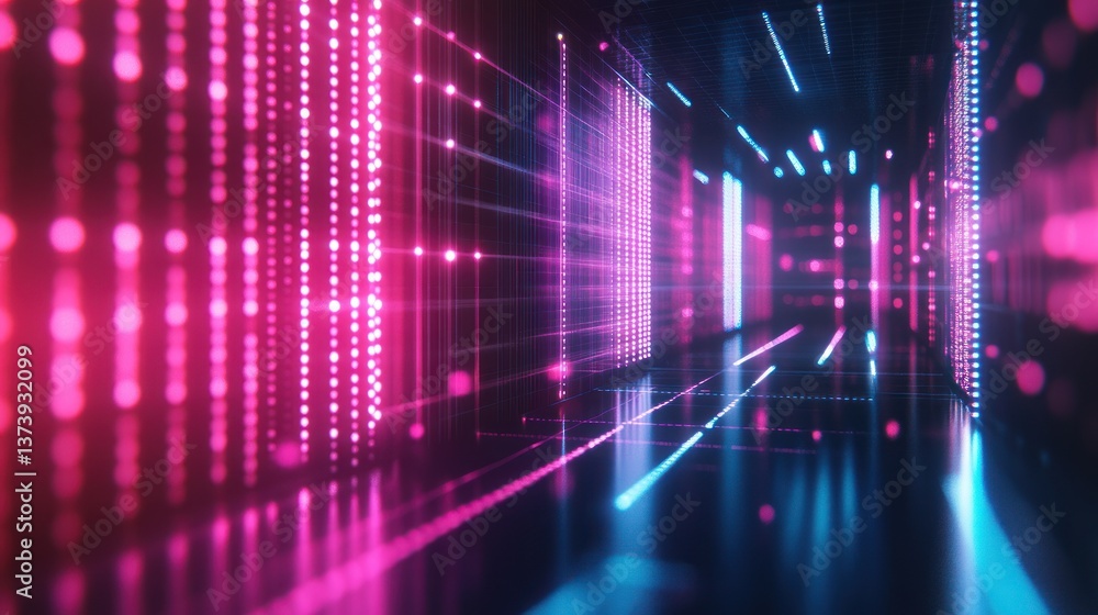 Pink, blue neon data stream tunnel; digital background Pink, blue neon data stream tunnel; digital background