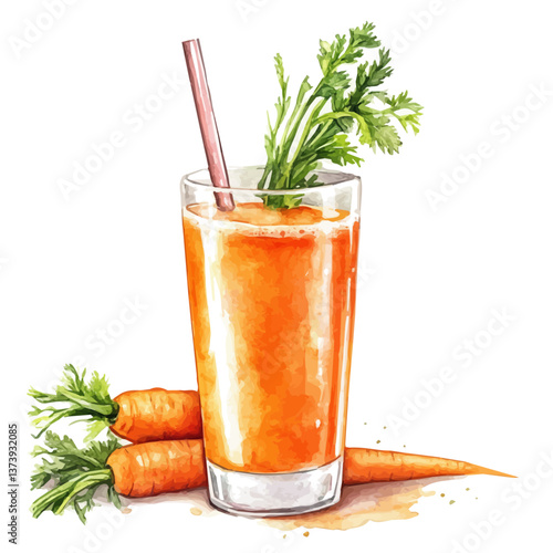 A watercolor vector of carrot juice, isolated on a white background. Carrot juice vector.

