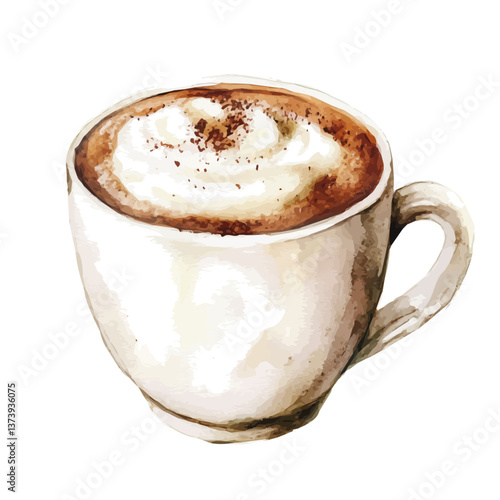 A watercolor vector of a cappuccino, isolated on a white background. Cappuccino vector.

