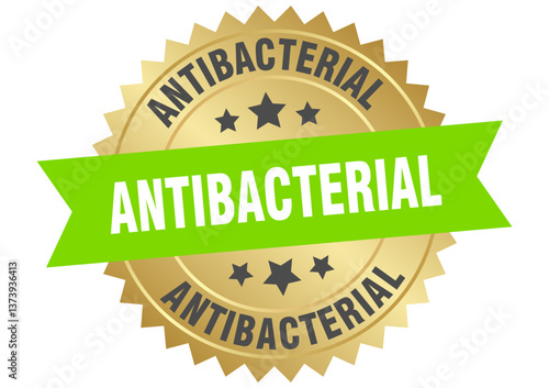 antibacterial. antibacterial round green and gold label isolated on transparent background