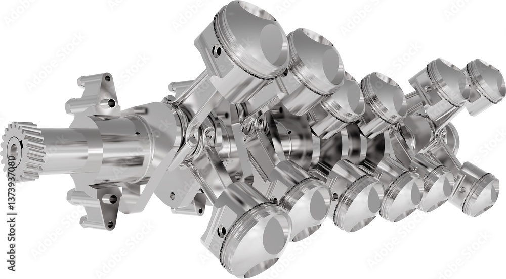 v12 crankshaft assembly automotive isolated engine part car