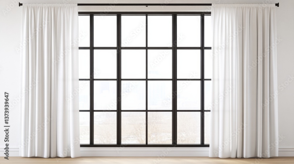 minimalist interior design neutral tones mindfulness Modern window with white curtains, showcasing minimalistic interior design and natural light. minimalist interior design neutral tones mindfulness Modern window with white curtains, showcasing minimalistic interior design and natural light.