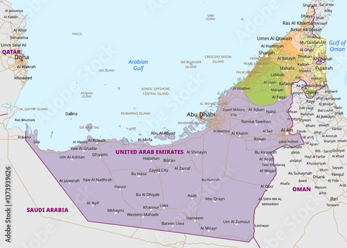 Political map of the United Arab Emirates 