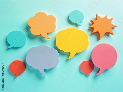 Colorful speech bubbles illustrate linguistic diversity. Many colorful speech bubbles overlap. Represent global communication. Conversation, dialogue between different cultures.Ai-Generated
