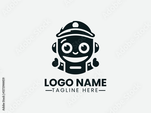 Friendly Robot With Cap Vector Logo Design, Cute Robot With Cap Logo