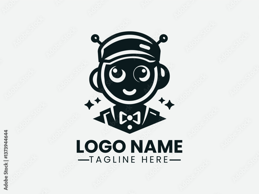 Friendly Robot With Cap Vector Logo Design, Cute Robot With Cap Logo Friendly Robot With Cap Vector Logo Design, Cute Robot With Cap Logo