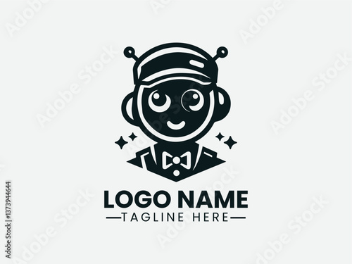 Friendly Robot With Cap Vector Logo Design, Cute Robot With Cap Logo