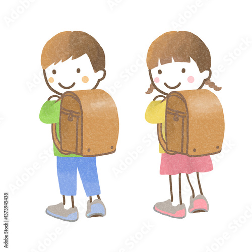 ランドセルを背負った男の子と女の子