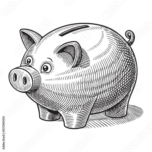 piggy bank engraving vector illustration