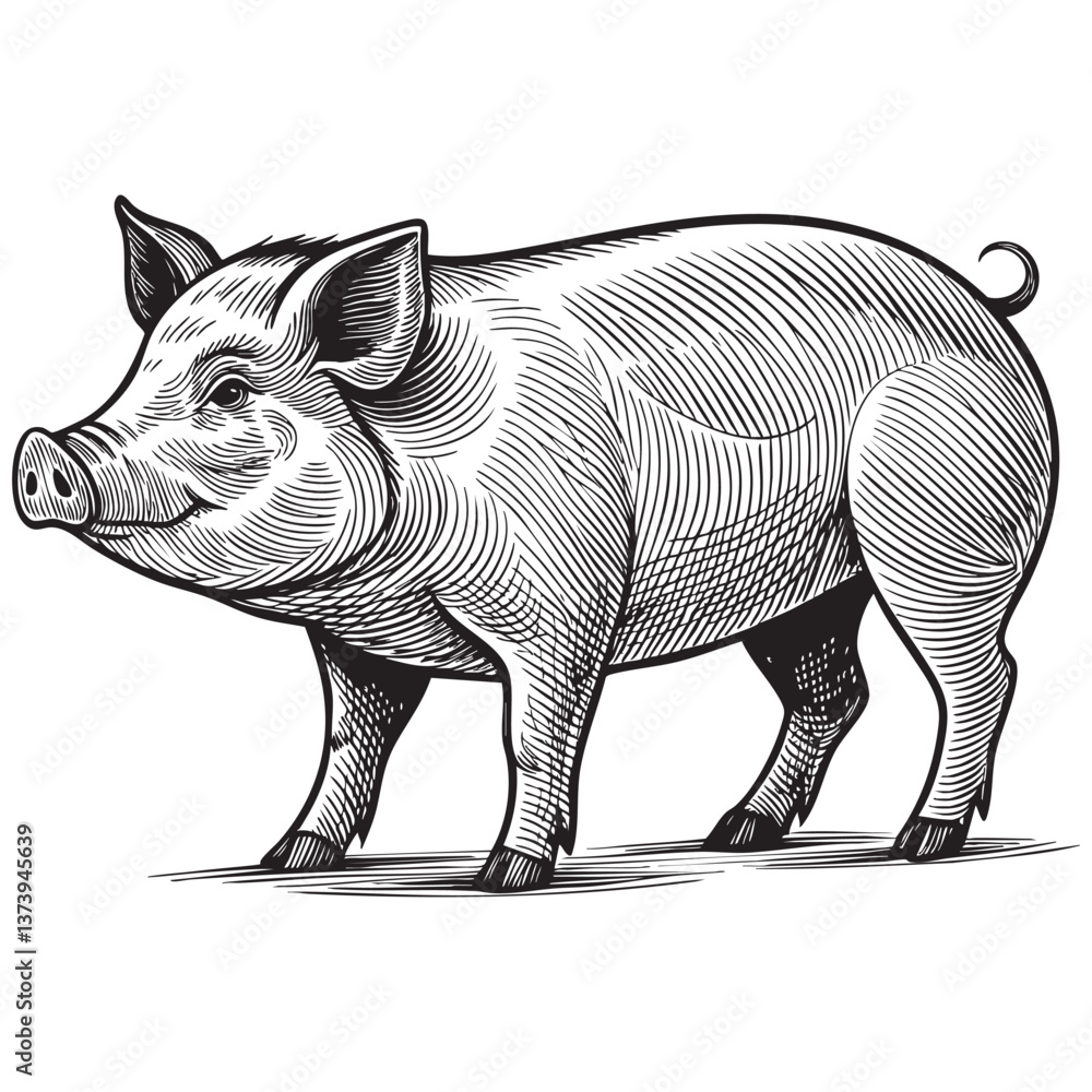 Obraz premium pig engraving vector illustration