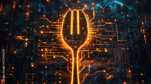Glowing fork circuit digital food delivery tech