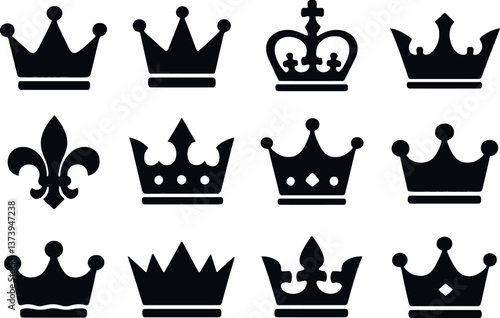 Obraz na płótnie Various crown designs displayed in a grid, showcasing different styles and shapes suited for royalty or regal themes w salonie