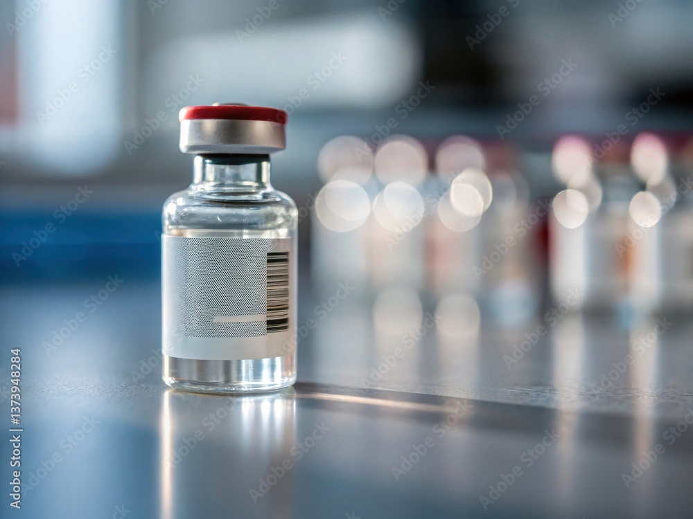 Vaccine development advances global health concept. Vial of medication with blurred background, showcasing healthcare focus. Vaccine development advances global health concept. Vial of medication with blurred background, showcasing healthcare focus.