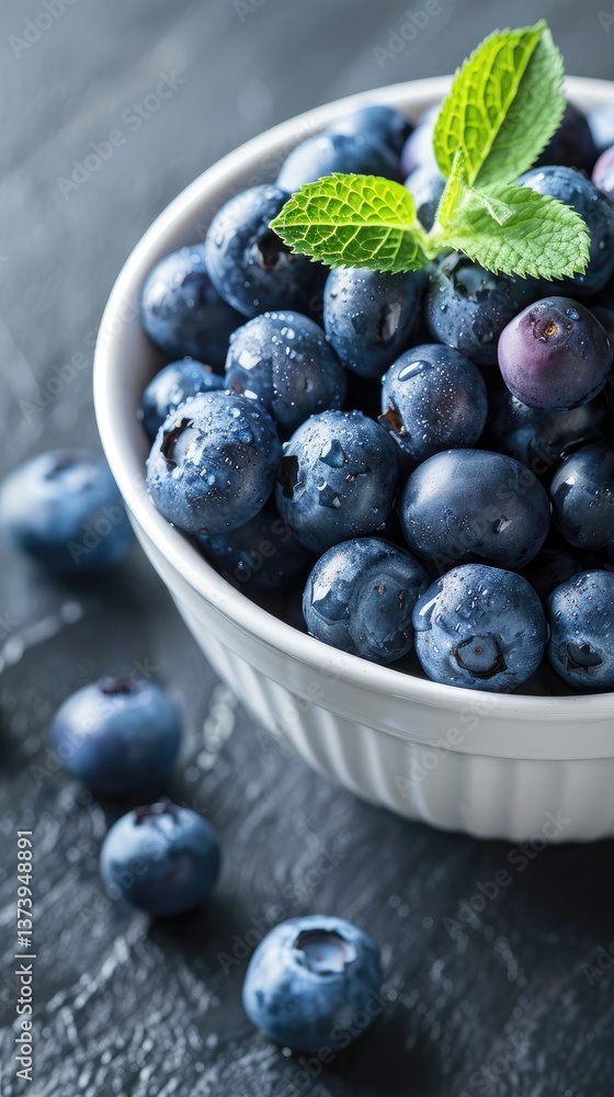 A bowl of fresh blueberries against a dark background A bowl of fresh blueberries against a dark background