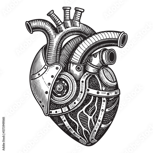 steampunk heart engraving vector illustration