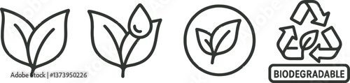 Obraz na płótnie Various illustrations of leaves and eco-friendly symbols representing sustainability and biodegradability w salonie