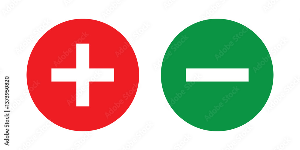Obraz premium set of plus and minus symbols in circular and square shapes, positive and negative signs, vector black and white icons, geometric symbols for math, web, and UI design elements. EPS 10