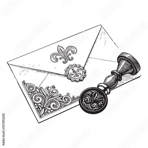 envelope stamp engraving vector illustration