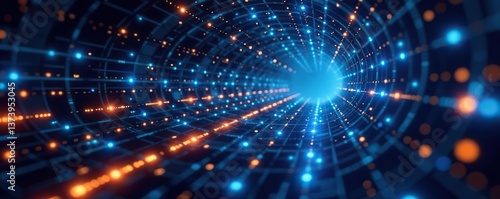 Wallpaper Mural Digital technology background with blue and orange lights, glowing data streams, abstract futuristic space tunnel, light particles,  technology,  glowing Torontodigital.ca