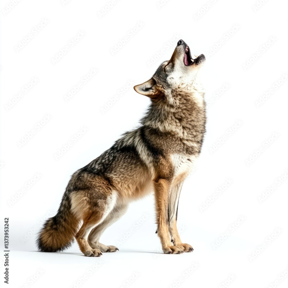 Fototapeta premium Wolf is standing and howling background wildlife animal.