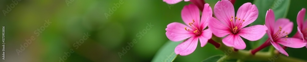 Close-up of vibrant pink flowers in full bloom on a green plant stem, blooming, stem Close-up of vibrant pink flowers in full bloom on a green plant stem, blooming, stem
