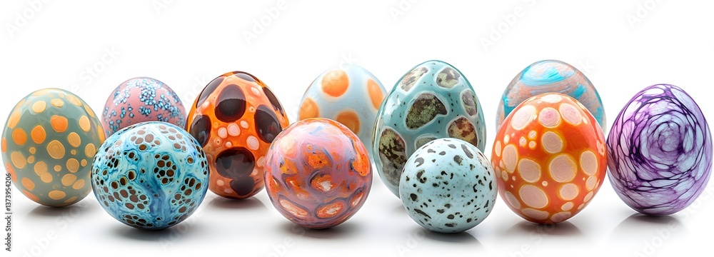 Colorful Easter eggs with patterns, white background Transparent Colorful Easter eggs with patterns, white background Transparent