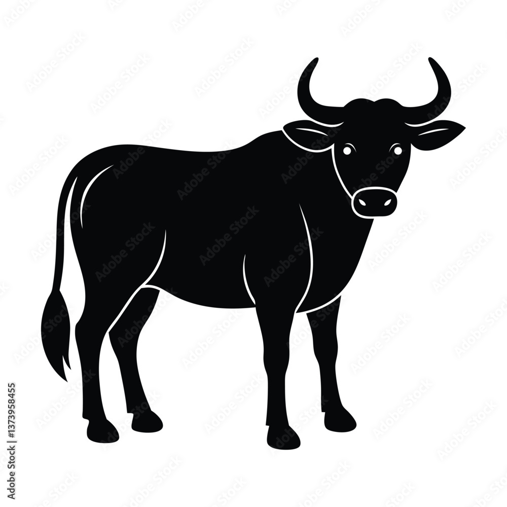 Black and white buffalo silhouette vector design for farm and rural themes Black and white buffalo silhouette vector design for farm and rural themes