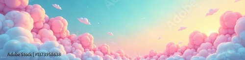 Colorful rainbow sky background in soft pastel shades, featuring playful comic graphics ideal for wedding cards, digital presentations, and whimsical decor elements,  shades,  graphic style