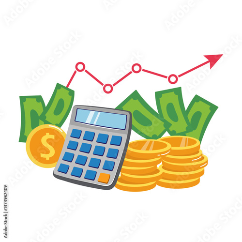 Illustration of financial growth, control of finances, money.