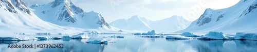 Icy Arctic landscape with snow-covered mountains, frozen lakes, and polar wildlife,  wildlife,  snowy
