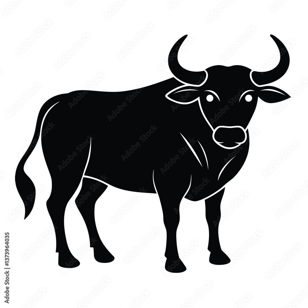Minimalistic silhouette of water buffalo with a strong and bold design Minimalistic silhouette of water buffalo with a strong and bold design