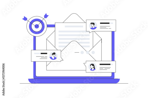 Email marketing, Online business strategy, Advertising, Email newsletter, messaging, Marketing material concepts.  Flat Cartoon Vector Illustration, icon. Stylish abstract design web